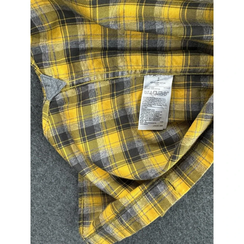 Banana Republic Mens Luxe Flannel Shirt‎ Camden Fit Sz Small Yellow Black Plaid